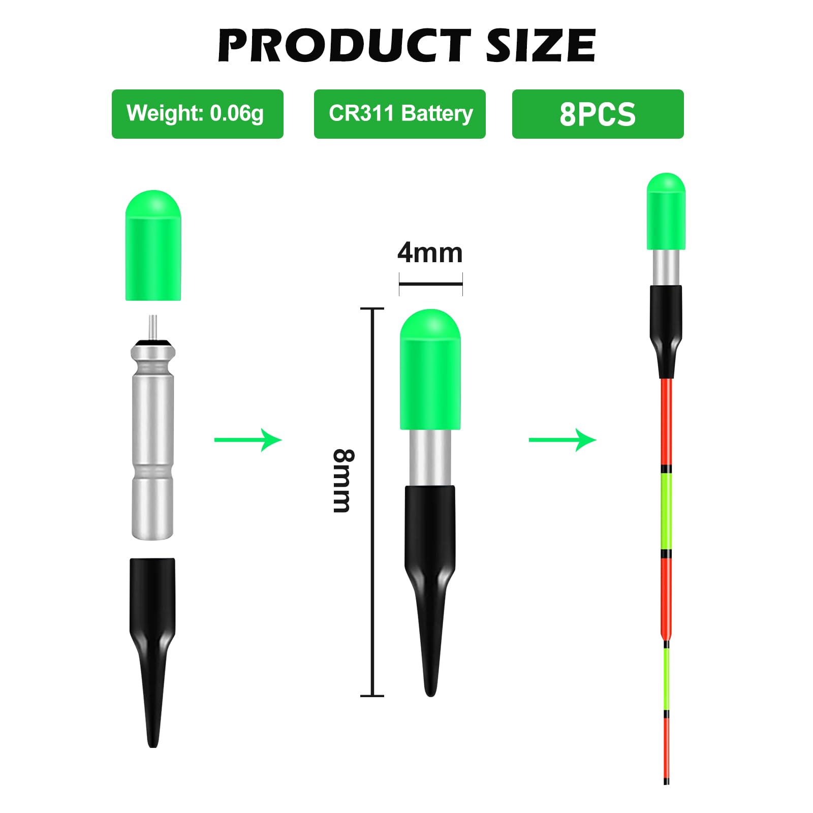 Bordeag 8 Pezzi di Galleggianti Led per Pesca, Luci per Canne da Pesca Notturna, Galleggianti Led per Pesca, Caricabatterie per Galleggianti da Pesca, Luci Led per Pesca Notturna, Galleggianti per