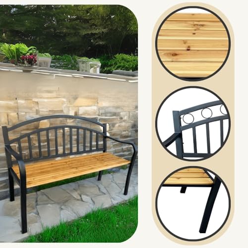 AKORD Banco de jardín Arum | Banco de jardín de madera lacada patas de acero | Banco exterior resistente a la intemperie | banco de madera para exteriores | bancos de jardín con reposabrazos | banco - imagen 5