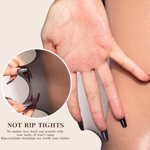 2 Pairs Black Sheer Tights for Women 15D Not Rip Control Top Pantyhose High Waist With Reinforced Toes2