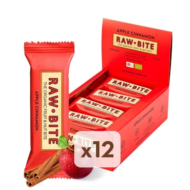 RAWBITE APPLE CINNAMON in der 12er Box- Vegan, glutenfrei & ohne Zuckerzusatz (enthält von Natur aus Zucker) - Bio Frucht-Nuss-Riegel mit Apfel & Zimt (12 x 50 g)