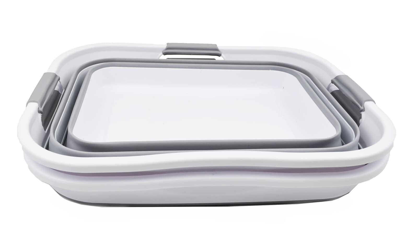 SAMMART Faltbarer Wäschekorb 30L – 2er Set, Platzsparend & Tragbare Waschwanne (Weiß/Grau)