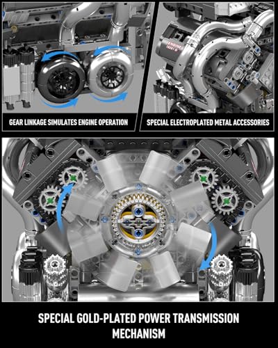 Mould King 10201 W16 Engine Model Kit, MOC Bug Supercar Engine Model with Battery and Motor, Collectable 16-Cylinder Car Engine Transmission, Shiftable Gear Operation for Adults (2024+ PCS) - Image 3