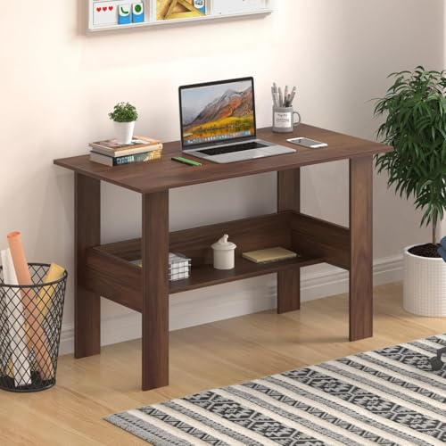 Image of Furniture Cafe Modern Computer Desk with Storage Shelf - Study Writing Table for Home Office and Bedroom (Wenge)