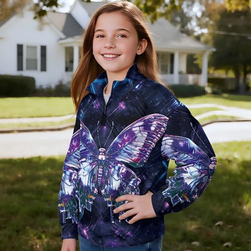 Image of AmzPrint Girls Graphic Quarter Zip Coat Long Sleeve Lightweight Oversized Athletic Running Hoodies For Kids Teen Girls