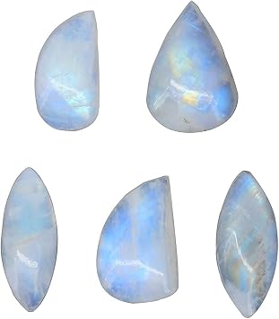 Gempires Natural Rainbow Moonstone Gemstone Wholesale Cabochons Lot, Polished Decor, DIY, June Birthstone, Jewelry Making Loose Gemstone, Reiki, Wikka, Healing Crystals, Bulk Gemstone 50 Carat Lot