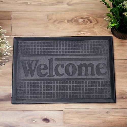 رويال فورد دواسة باب بتصميم كلمة «Welcome» RF12474 غير قابلة للانزلاق للاستخدام الداخلي والخارجي، سجادة ارضية ناعمة من البوليستر بالوان متنوعة 60 × 40 سم