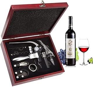 Wine Opener Set, Smaier Stainless Steel Wine Corkscrew Accessories Aerator Wine Opener Kit Bottle Opener Gift Set with Wood Case