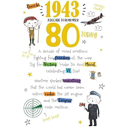 80th 80 In 2023 1943 Year You Were Born Decade To Remember Birthday Card Cover