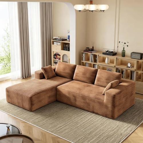 Image of 93 inch L-Shaped Modular Sectional Sofa with Chaise, Boneless Corduroy Cloud Couch with Deep Seat and Oversized Comfort, Flexible Module Combination for Living Room, No Assembly Required