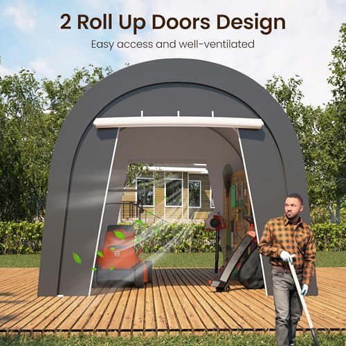 FansaFurn Domed Carport with 4 Cloth Bags, Portable Garage with 2 Roll-up Doors, Heavy Duty Car Canopy Party Tent, All-Season Storage Shelter Shed for Cars, Truck, or Garden Tools, 10\' x 20\'