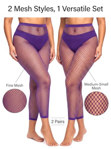 Image of CharnmRose 2 Pairs Women's Footless Fishnet Tights High Waist Fishnets for Women Fishnet Stockings