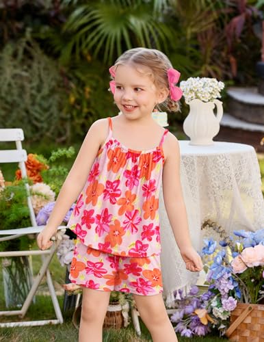 Image of Arshiner Toddler Kids Summer Clothes 2 Piece Tank Top and Shorts Set | Girl Summer Clothes 2 Piece Loose Spaghetti Strap Tank Top and Short Set Kids Clothing Sets with Pockets
