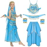 👑🥻【Bequemer Stoff】Die Mädchen Kurzarm Bauch Tanz Kostüm sind aus einem leichten und bequemen stoff gefertigt, der sehr atmungsaktiv ist und perfekt sitzt. Der stoff fühlt sich angenehm an. Dies ist das perfekte Karnevalsgeschenk für kinder.
