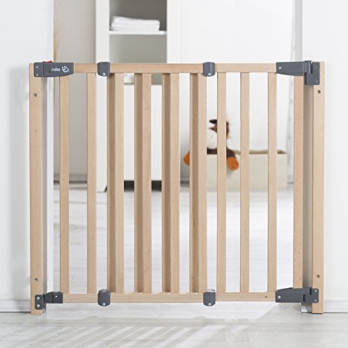 roba Türschutzgitter Safety Up - Verstellbreite 70 - 118,5 cm - Schutzgitter aus Holz mit Ampelfunktion für Tür / Treppe - Türschutzgitter für Kinder & Haustiere - Massivholz Buche