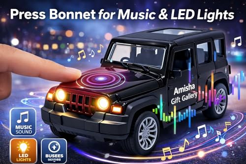 Image of Amisha Gift Gallery Thar Roxx Metal Diecast Toy Car for Kids | Light And Sound, 1:36 Scale Model, Pull Back Sports Car, Boys