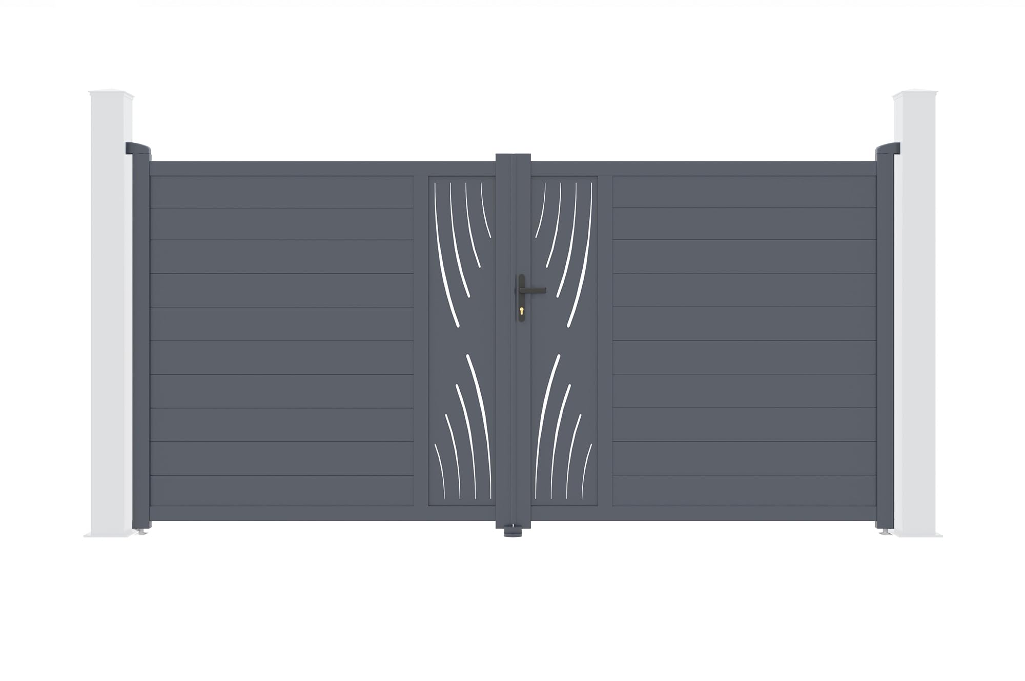 Casanoov - Portail Battant Aluminium VELETA - 350 x 176 cm - 3,5 m x 1,76 m - 6,16 m² - Gris Anthracite RAL 7016 - Motif Nature - Deux Vantaux - Résistance Vent 55 km/h - Kit Complet Serrure Barillet