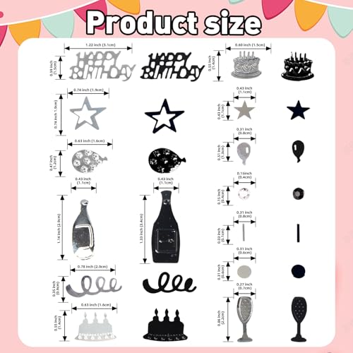 Image of Silver and Black Happy Birthday Confetti, 3000 Pcs Birthday Cake Table Metallic Foil Confetti Party Table Decor for Party, Baby Shower, DIY Arts and Crafting
