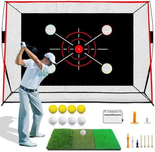 Golf Net, 10x7FT with Golf Practice Mat, Hitting Aid Net with Mul...