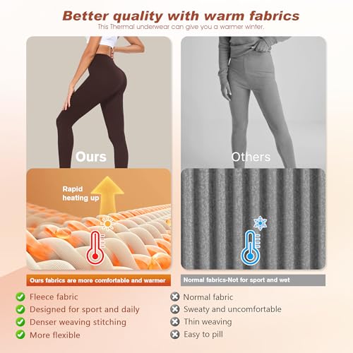 BENNIES Thermo Leggings Damen Thermoleggings Winter Gefüttert Leggins Braun High Waist Fleece Winterleggings Lange Blickdichte Thermoleggins Thermohose Warme Sportleggins Sport Hose Weiche Yogahose L