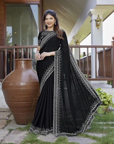 Image of Yashika Women's Satin Moss Saree|Sarees for Women (AZ-YS-P1-GUDDI BLACK)