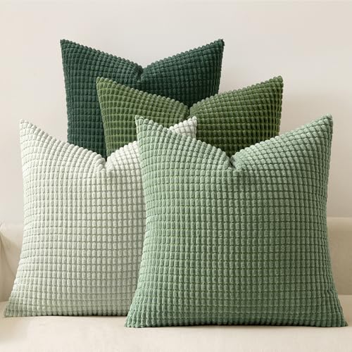 MIULEE Sage Green Pillow Covers 18x18 Inch Set of 4 Boho Farmhouse Home Decor Mordern Nordic Throw Pillows Covers Summer Soft Corduroy for Couch Bed Sofa Living Room Forest Green