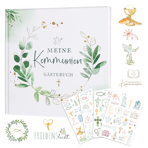 unisunsg Meine Kommunion Gästebuch Erinnerungsbuch Geschenk zur Kommunion für Jungen Mädchen Inclusive 4 Blätter Aufkleber Kommunionsbuch Erinnerungsbuch zur Erstkommunion Kommunion Geschenk Deko