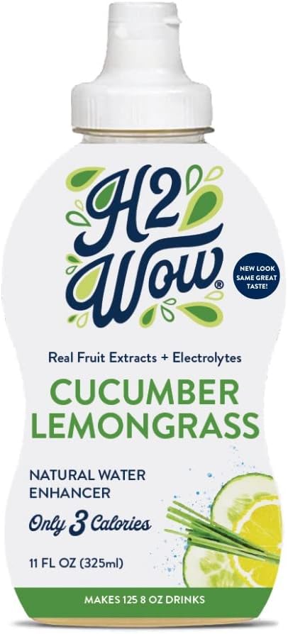H2wOw Water Enhancer Drops – ORGANIC & Natural Extracts of Real Fruit - a Hint of Organic Stevia - Delicious CUCUMBER LEMONGRASS Flavored Water 11oz/125 servings