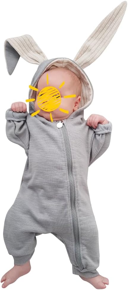 Baby Toddler Boys Clothes Unisex Cute Bunny Long Sleeves Zipper Romper