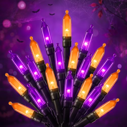 Image of Outdoor Halloween Lights, 39Feet 100 LED Mini Lights with 8 Lighting Modes, Connectable Halloween String Light Plug in for Garden Patio Party Haunted House Ghost Holiday Decoration, Orange & Purple