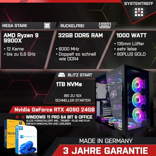 SYSTEMTREFF High-End Gaming PC AMD Ryzen 9 9900X 12x5.6GHz | Nvidia RTX 5090 32GB GDDR7 mit DLSS 4 | 1TB M.2 NVMe | 32GB DDR5 RAM | Desktop Computer Rechner für Gamer, Zocker & Streamer – Bild 3