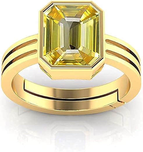 Anuj Sales 15.25 Ratti 14.00 Carat Unheated Untreatet A+ Quality Natural Yellow Sapphire Pukhraj Gemstone Gold Plated Ring...