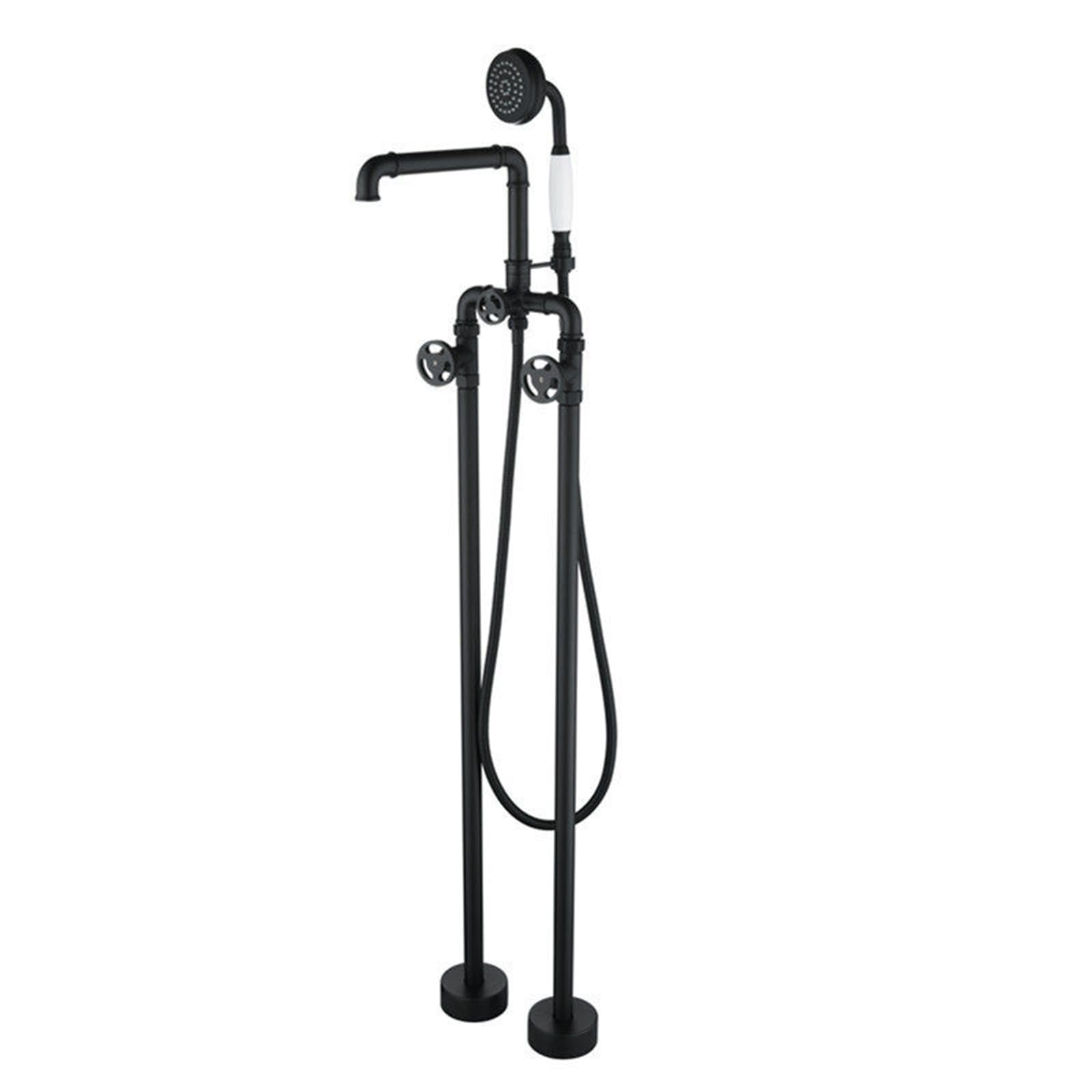 Grifo Mezclador de Bañera Y Ducha Independiente Grifo de Bañera Negro de Doble Manija con Rotación de 360° para Agua Caliente Y Fría de Latón