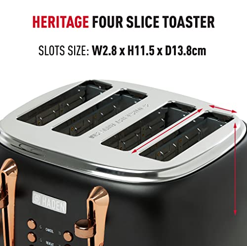 Haden Heritage Black Toaster 4 Slice - Adjustable Browning Control, Reheat and Defrost Functions 4 Slice Toaster - Stainless Steel Toaster 4 Slice - Self-centring Function - 1370-1630W - Image 3