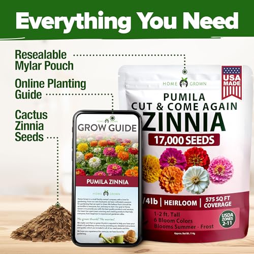 Image of HOME GROWN Zinnia Seeds Mix - 17,000 Pumila Compact Zinnia Flower Seeds for Planting Outdoors | Bulk Colorful Annual Cut Flowers for Summer Gardens & Containers (Zinnia elegans)