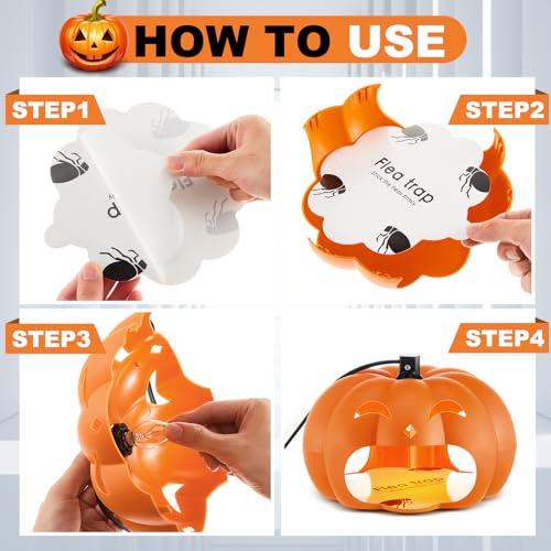 Qualirey MNA-QUALIREY-779 4 Pieces Flea Traps With 8 Sticky Disc 12 Bulbs 4 Electric Wires Pumpkin Flea Traps thumb #2