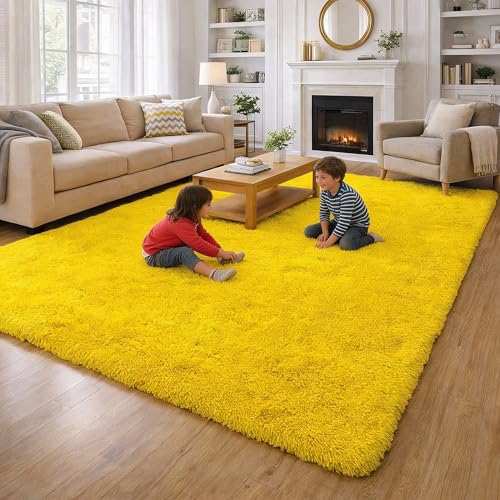 Image of Carpet for Hallway, Kitchen, and Modern Interiors, Cozy Shag Runner for Living Room, Entryway & Office Decor Size 5x8 feet Yellow