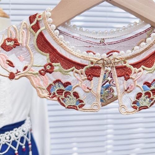 Kids Girls Chinese Vintage Embroidered Flower Shawl Wrap Scarf Pearl Beaded Neckline Dresses Decorative False Collar3