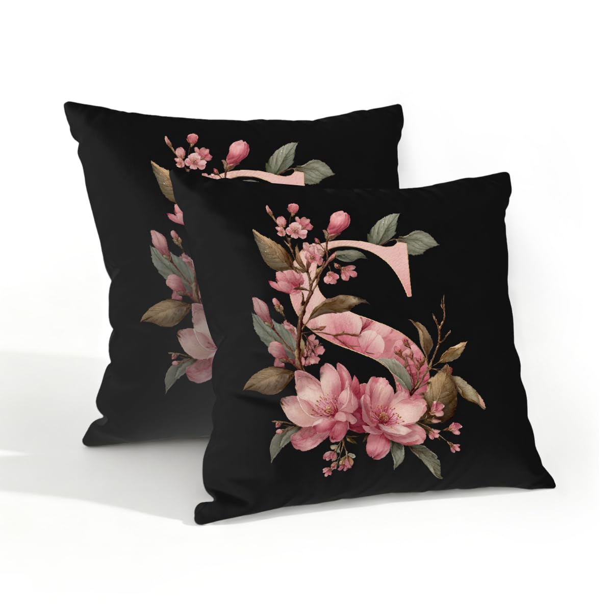 Outdoor Pillow Covers Waterproof Pillowcases 18x18in Set of 2 Botanical Floral Letter S Decorative Throw Cushion Case for Couch Sofa Garden Patio Furniture