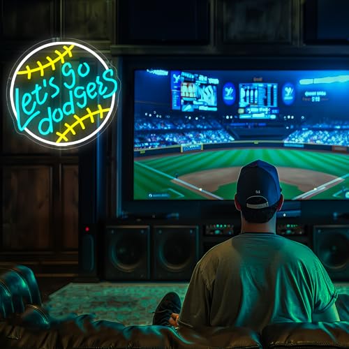 Image of Baseball Neon Sign for Wall Decor Dimmable LED Baseball Team Neon Light for Man Cave Dormitory Bar Club Birthday Gifts for Sports Fans Wall Art Size 13.7 * 13.3In (WZCP023)