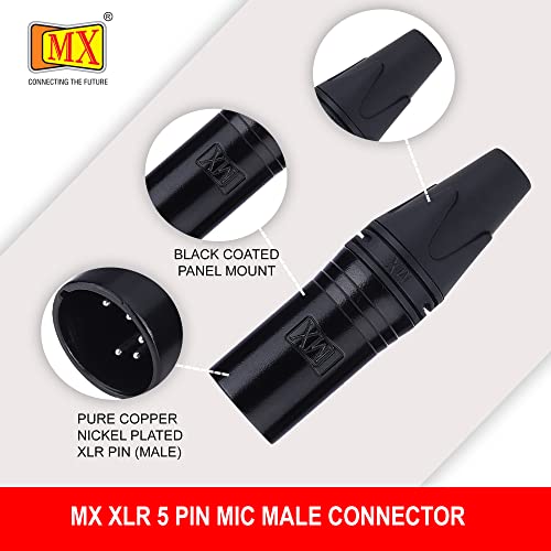 Image of MX 5 Pin Mic Male Connector XLR Mc3Mxx (Black Coating) Made of Pure Copper Nickel Plated XLR Pin for High Conductivity and Ultra-Low Noise (Metal End) Pack of 10