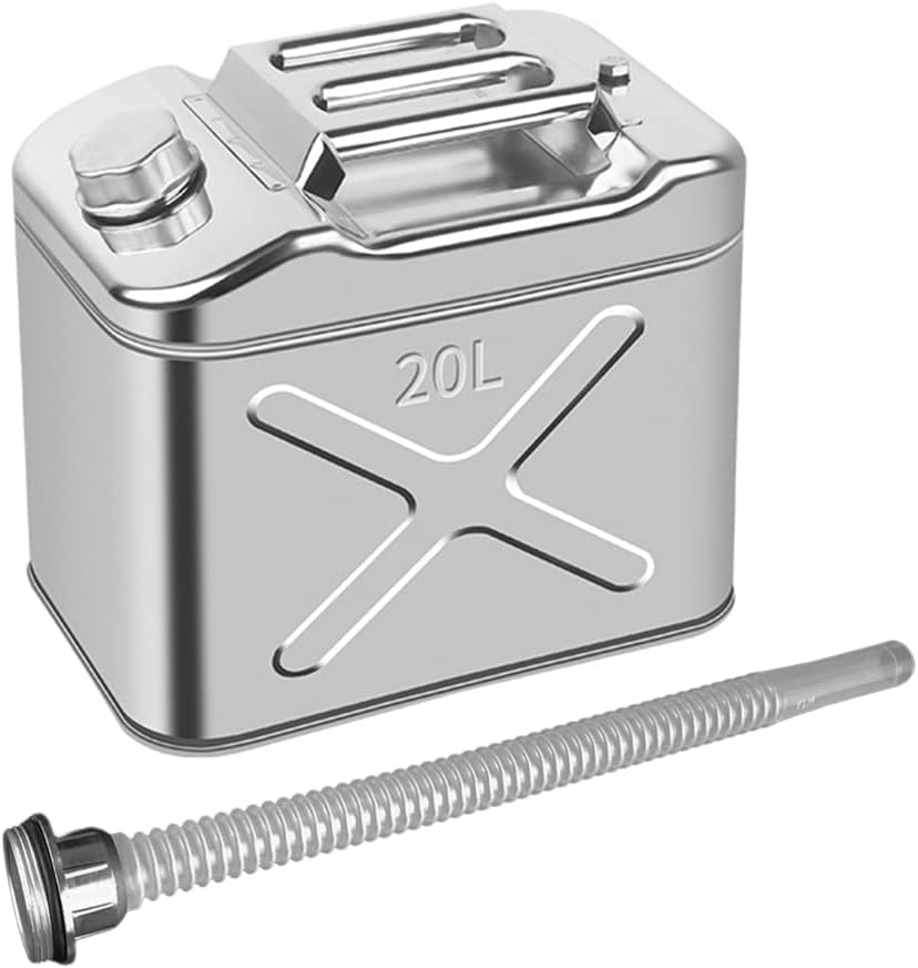 Petrol Cans Stainless Steel Gasoline Barrel, MoreChioce 10L/20L Portable car spare fuel tank Oil Can refueling bucket iron drum with Tube,20L