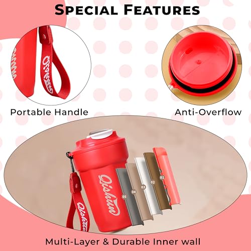 Image of Kraptick Vacuum Insulated Coffee Cup, 316 Food Grade Steel Portable Thermal Coffee Mug, Double Wall Insulated Cup with Large Capacity Designed for Hot and Cold Bevrages-(Red)(450ml)