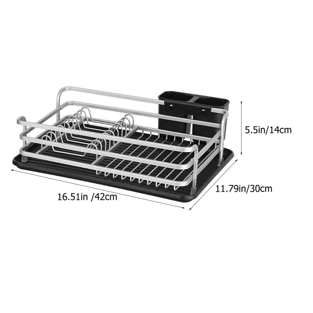 Kichvoe Égouttoir à Vaisselle Noir en Aluminium avec Bac à Compartiments