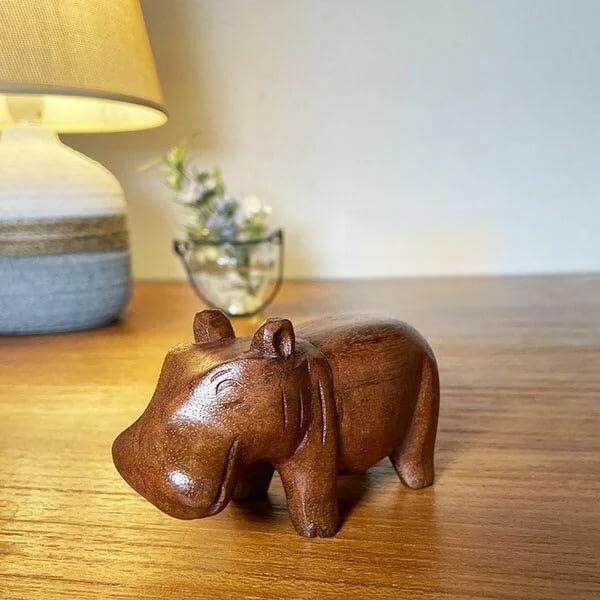 Amazon.co.jp: 木彫りのアニマルオブジェ（カバ）♪ 置き物 オブジェ