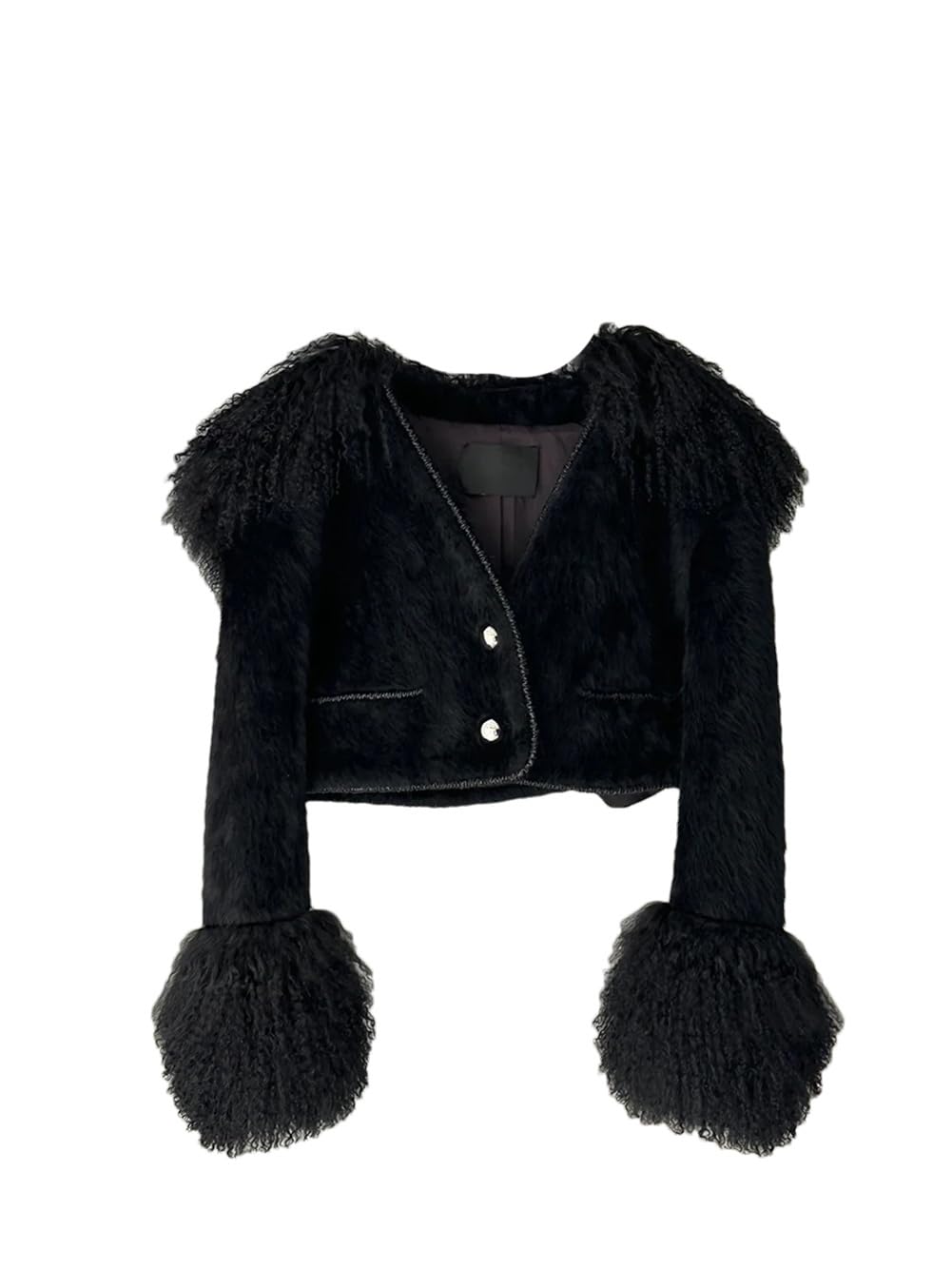 Patchwork Feathers High Street Coats For Women Long Sleeve Spliced Single Breasted Short Jacket