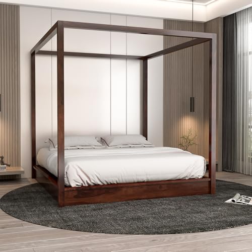 Image of Sheesham Solid Wood Poster Capital Bed for Home| Beautiful Bedroom (Dark Brown, Queen)
