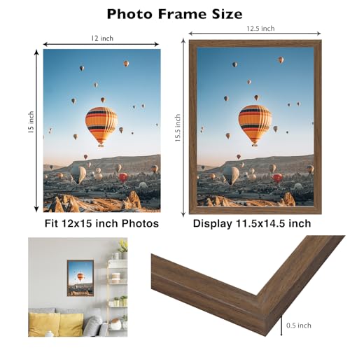 Image of JCJMY 12x15 Picture Frame Brown for Wall Hanging, Wall Mounting Horizontally or Vertically, 12 x 15 Wall Gallery Poster Photo Frame with Shatter Resistant Plexiglass, Brown