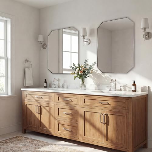 Image of ANDY STAR Chrome Bathroom Mirror, 30x40 Inch Octagonal Vanity Mirror in Stainless Steel Metal Frame, Anti-Rust, Shatterproof HD Glass, Wall Mounted for Bathroom, Bedroom, Living Room