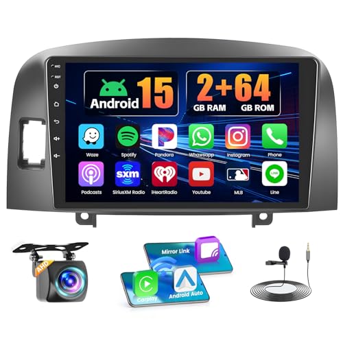 [2+64GB] Realdio Android 15 Car Radio for Hyundai Sonata NF 2004-2008, 9 Inch Touch Screen for Sonata NF Stereo with Wireless CarPlay Android Auto WiFi GPS Bluetooth EQ FM RDS 26UI Backup Camera
