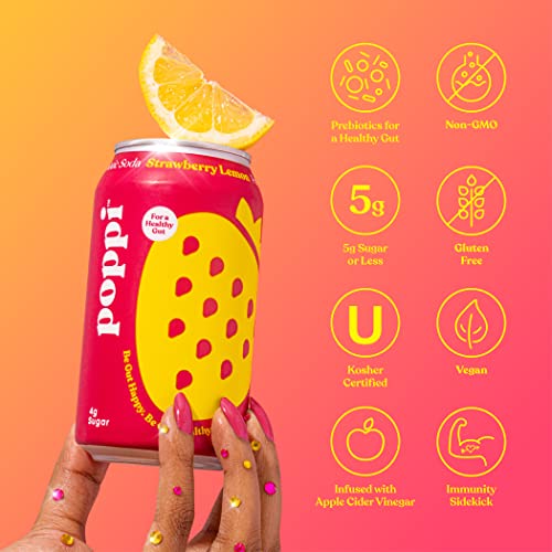 Poppi Sparkling Prebiotic Strawberry Lemon Soda W/Gut Health & Immunity Benefits, Beverages Made With Apple Cider Vinegar, Seltzer Water & Fruit Juice, Low Calorie & Low Sugar Drinks, 12Oz (12 Pack) #TOP1